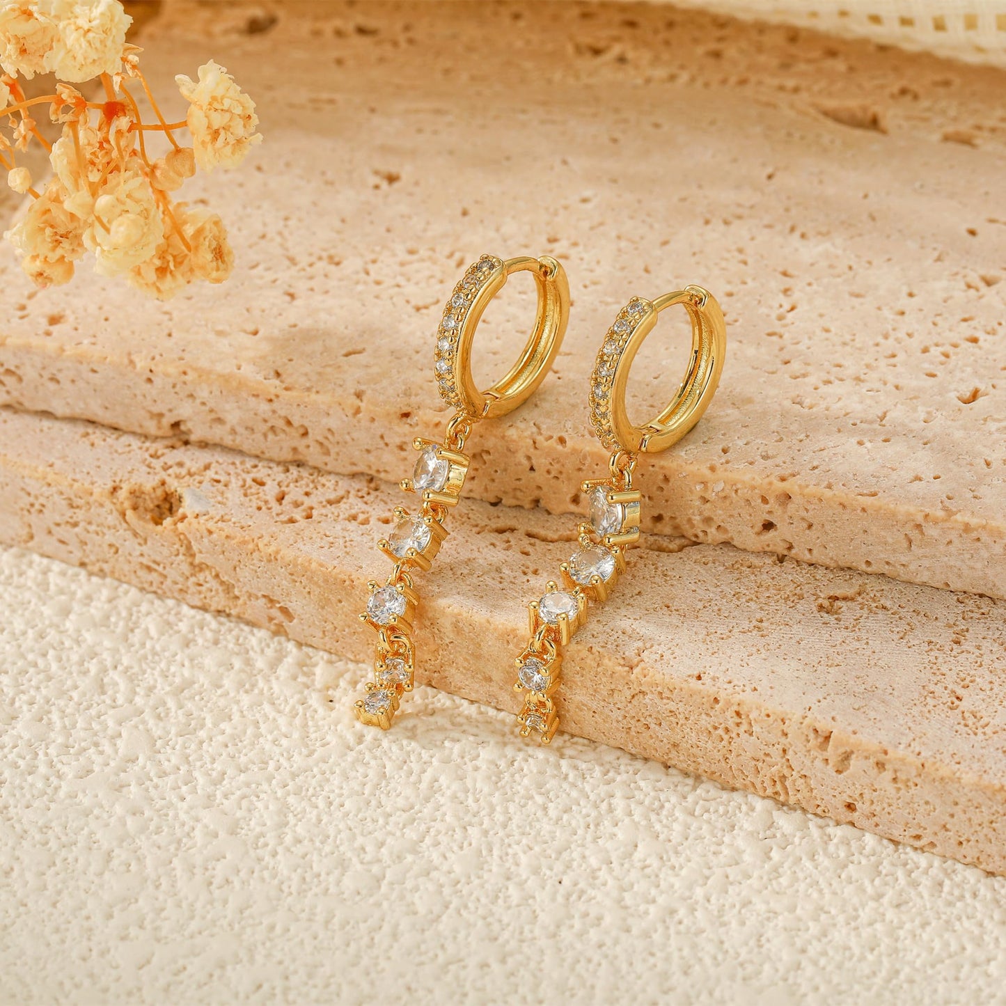 Lunvky 14K Gold Plated Dangle Earrings for Women Dainty Silver Drop Earring Trendy Long Dangling Wedding Bridesmaid Hoop Diamond Crystal Cute Earring Prom Jewelry Graduation Gifts