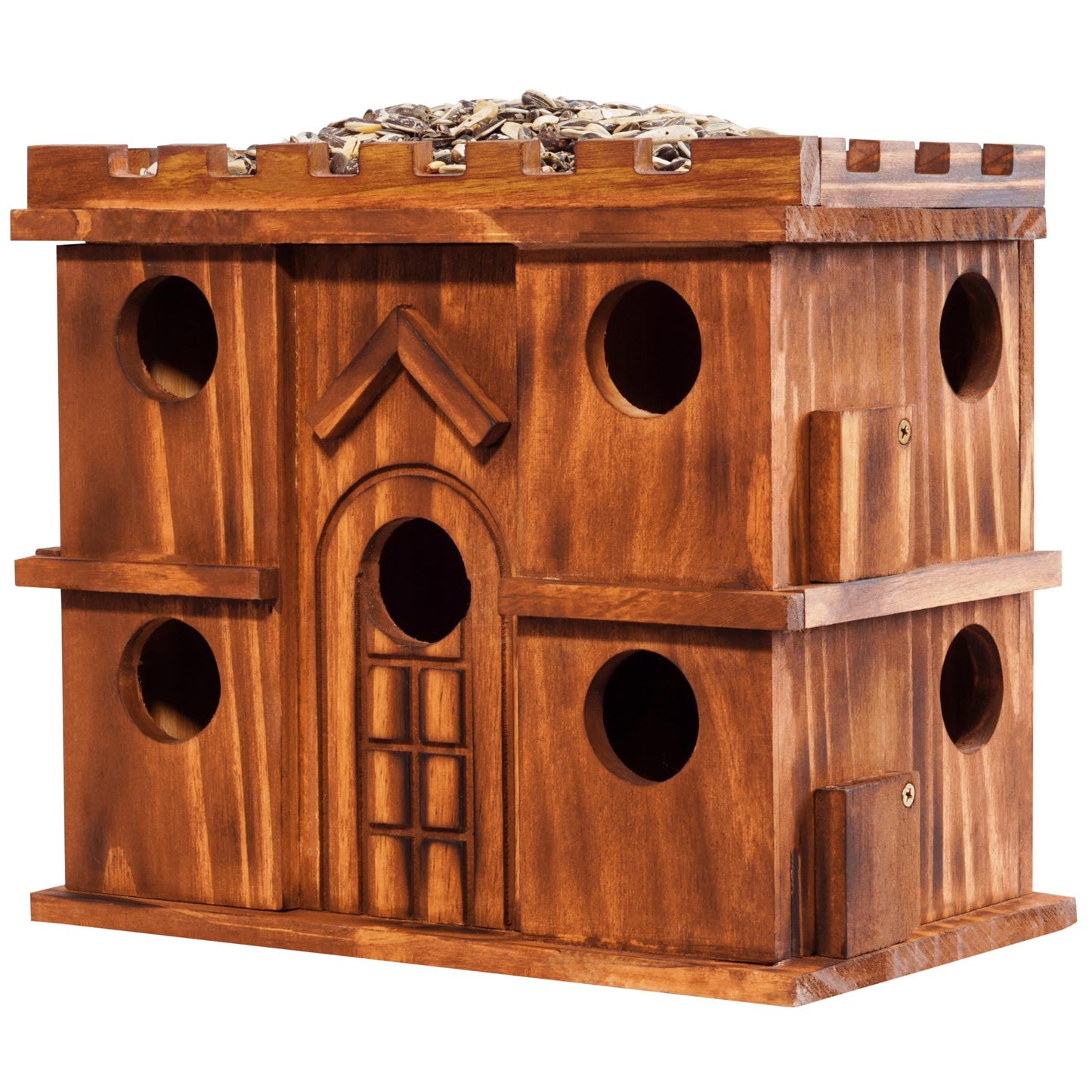 MIXUMON Wooden Bird Houses for Outside β 9 Rooms Large Bird House, Carbonized Pine Rustic Finish, 1.5" Entrance Holes, Cleaning Doors, Outdoor Birdhouse Nesting Box (Rustic, 9 Rooms)