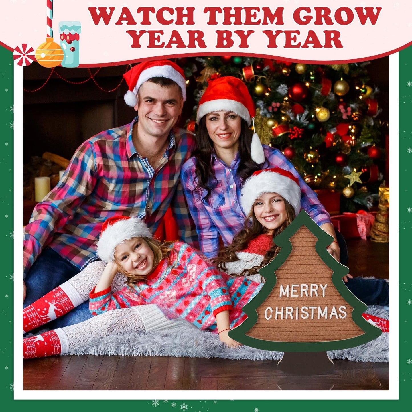 Humyoun Changeable Felt Letter Board with Letters Christmas Tree Designs Photo Props Xmas Supplies Holiday Mugshot Sign Baby Announcement, Message Board Decor Farmhouse Milestones Kids