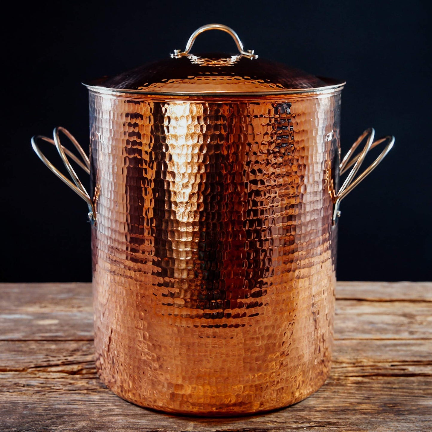 Sertodo Copper Big Beautiful Stock Pot with Lid | 14 Qt Capacity | 10 in Diameter, 12 in Deep | Pure Copper, Heavy Gauge, Hand Hammered | Patented Stainless Steel Handle System | Functional, Stylish