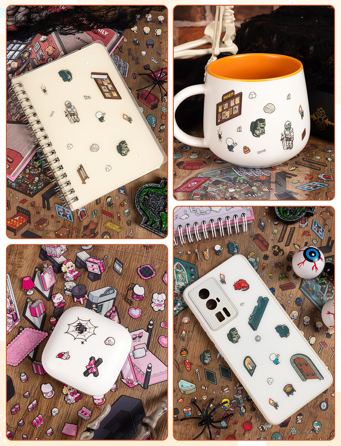 PCTCSHQ 24 Sets DIY 3D Sticker Scene, Sticker Therapy Spooky Collection Book Horror Adventure House Stickers Scene Make Your Own Room Scenes for Adult Kids Relief Stress Pass The Time