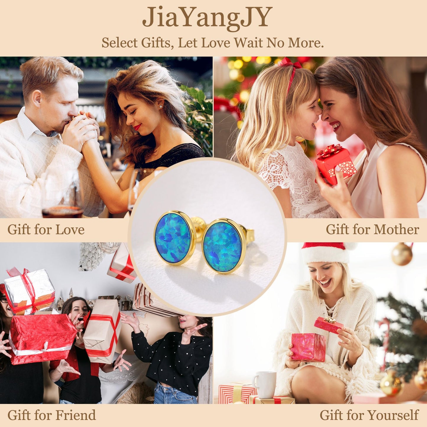 JiayangJY Silver Blue Fire Opal Stud Earrings for Women 18K Yellow Gold Plated Sterling Silver Oval Shape 6mm Opal Earrings with Push Back