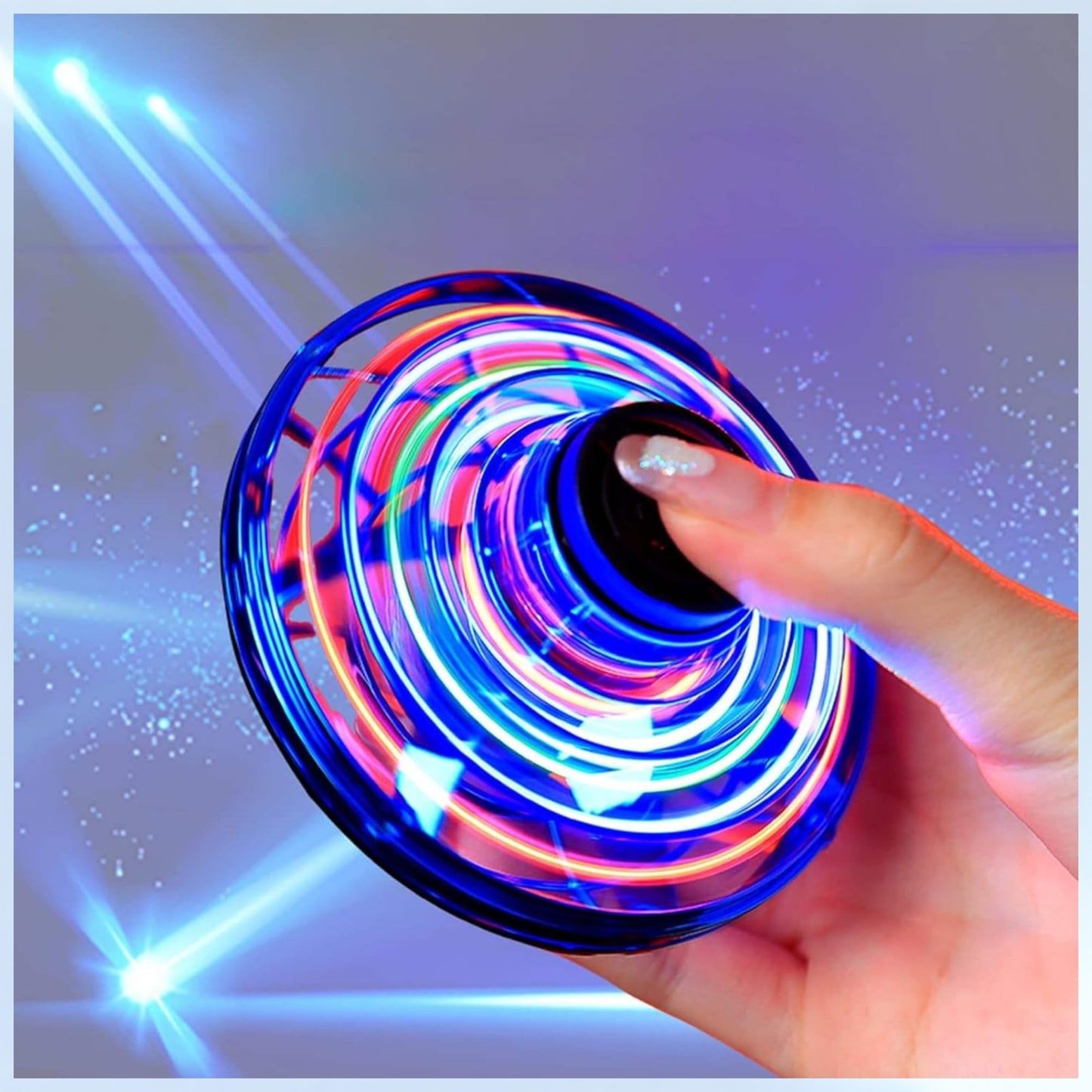SHIP SMART CM Toys 2024 Hand Operated Mini Drones, Upgraded UFO Magic Flying Orb with LED Lights, Hand Controlled Hover Boomerang Spinner, for Boys Girls Teens 7+, Indoor Outdoor Toys (Blue), Small
