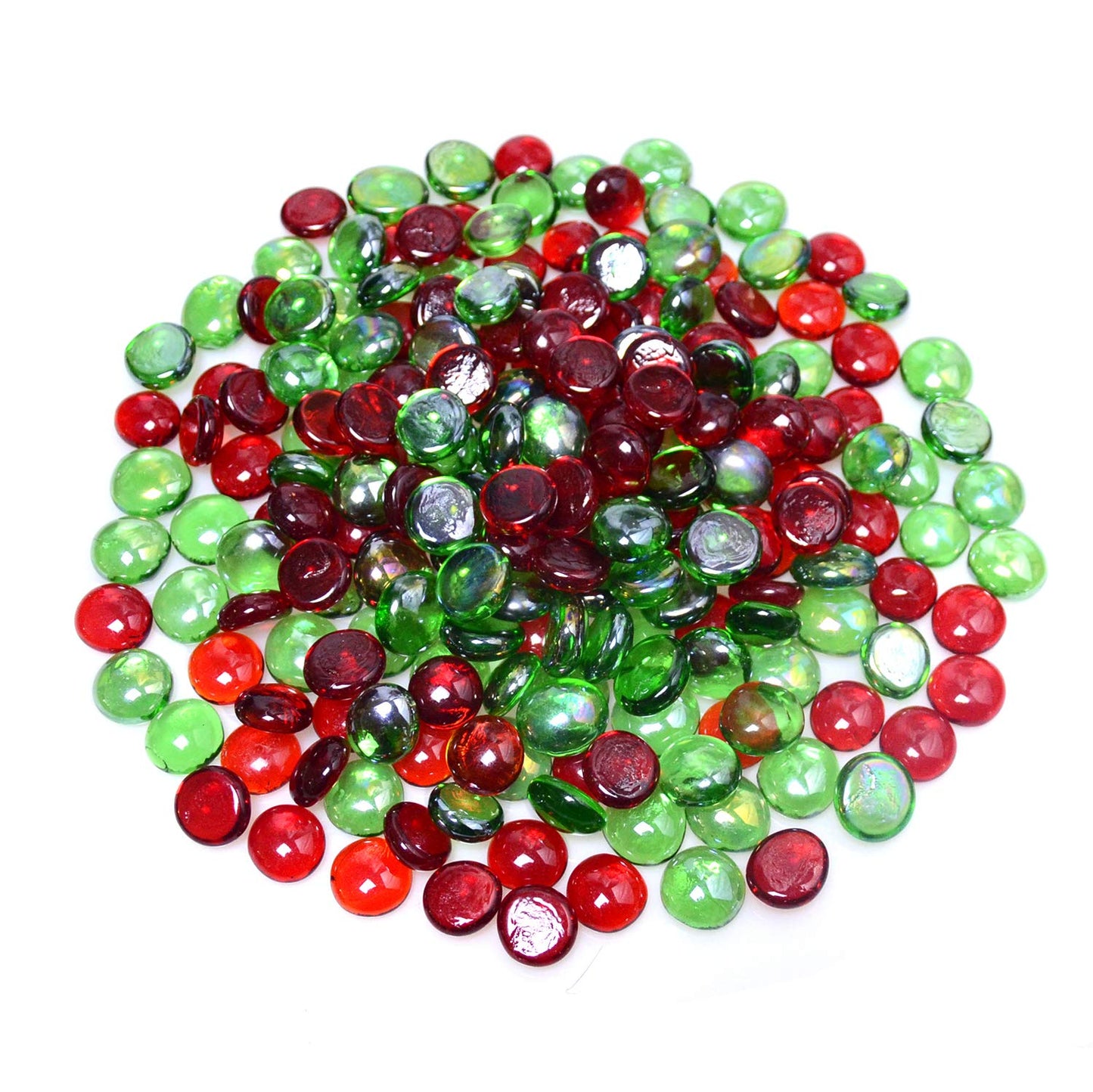 Kissvian Flat Glass Marbles/Gems/Stones/Beads for Home Décor Vase Filler Table Scatter Art Craft Aquarium – 2LB (17-20mm, Approx. 3/4") Red & Green