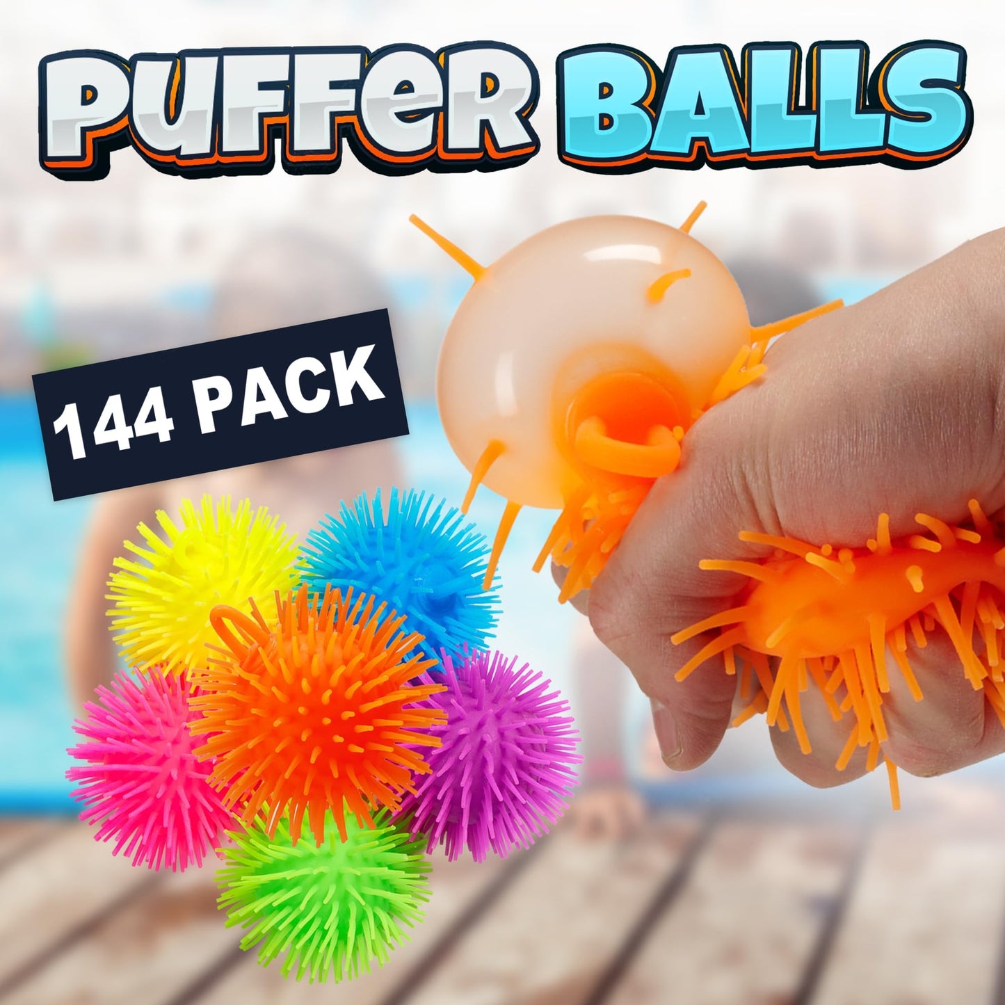 Bedwina Puffer Balls (Pack of 144) - Squishy Balls for Kids Neon Party Favors Sensory, Stress Relief & Therapy Toys for Kids, Boys & Girls Goodie Bag Stuffers, Prizes & Party Supplies in Bulk