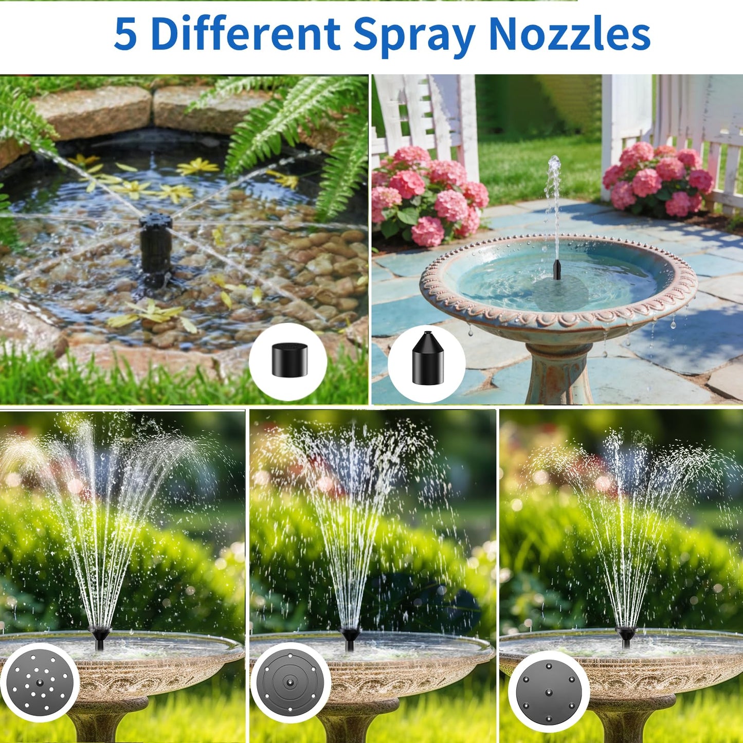 Antfraer Solar Pond Filter with Fountain Pump, 4W Solar Fountain Pump with Pond Filter, Solar Powered Water Pump Kit with 5 Nozzles & PVC Tubing for Bird Bath, Garden, Outdoor Fish Tank