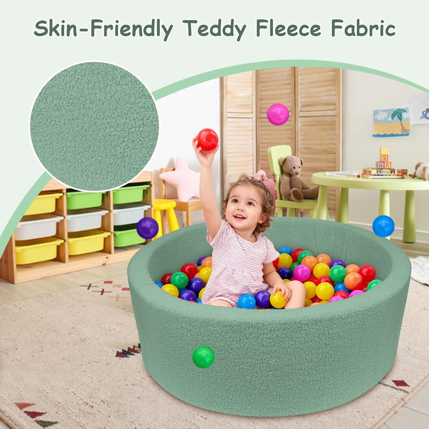 MEOGETY Kids Foam Ball Pits for Toddlers Babies Dogs Cats, Soft Infant Baby Ball Pit Pool for Girls and Boys Gifts, (Balls NOT Included) Imitation Teddy Colours