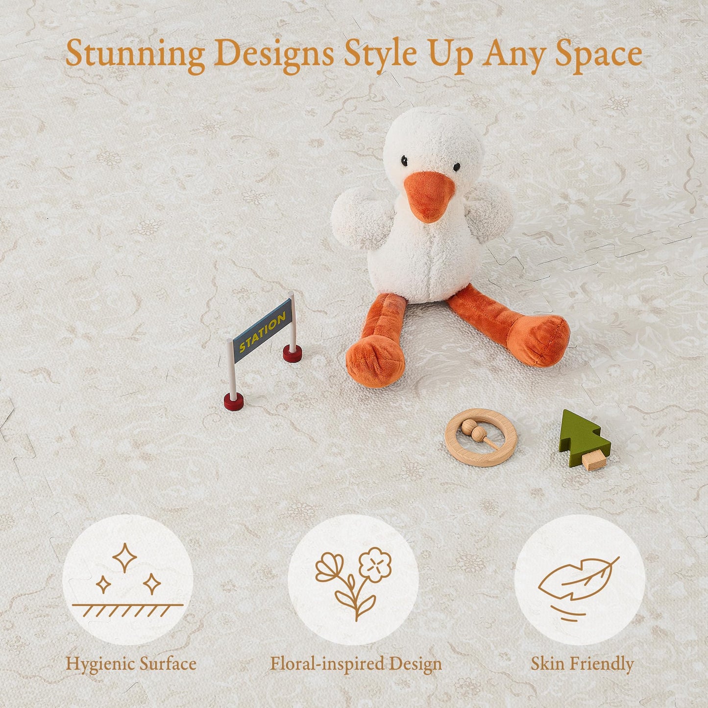 PopsyKosy Premium Baby Floor Play Mat - Thick & Cushioned 0.5 inch Playroom Foam Mat, Non-Toxic Odorless - 6 Tiles - Spacious 6x4 ft. - Stylish & Large, Waterproof for Kids & Toddlers - Pearl Beige