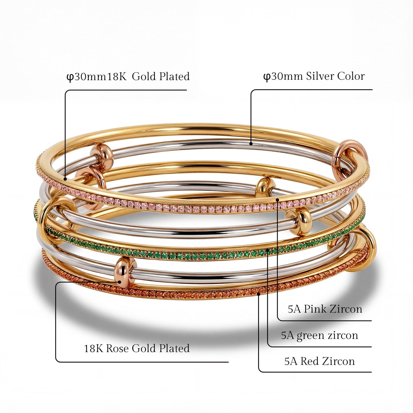 Musishiyu Gold Bracelets for Women Stacking Bangle - 18K Mixed Metal Tri-Color Rolling Interlocking Bands, Cubic Zirconia Fidget Anxiety Jewelry,Perfect Gifts for Mom Wife Grandma