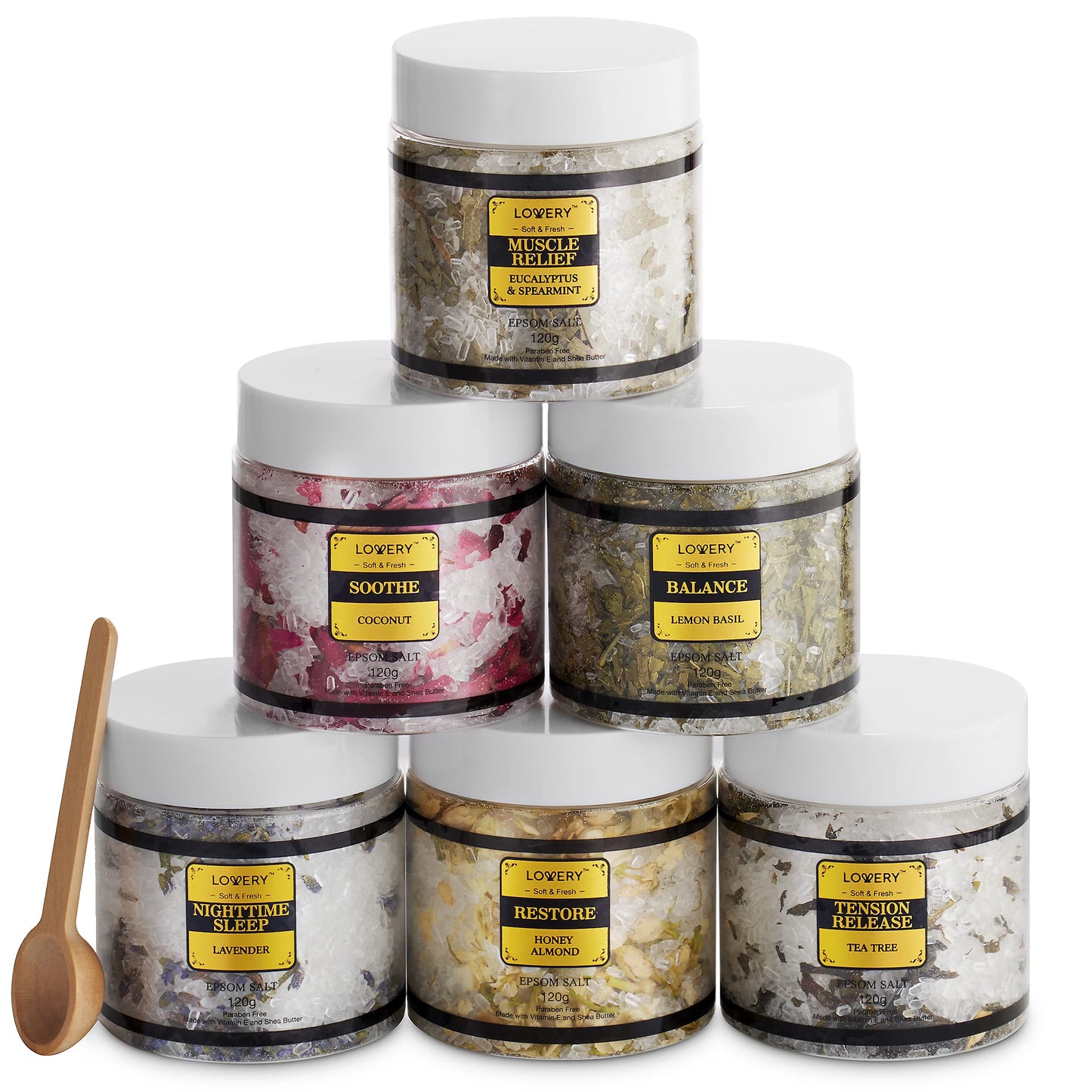 Mothers Day Gifts for Mom, Epsom Bath Salts Gift Basket Set, Self Care Salt with Essential Oil, Gifts for Women, Her, Mother, Lavender, Eucalyptus, Lemon, Coconut, Tea Tree, Honey Almond