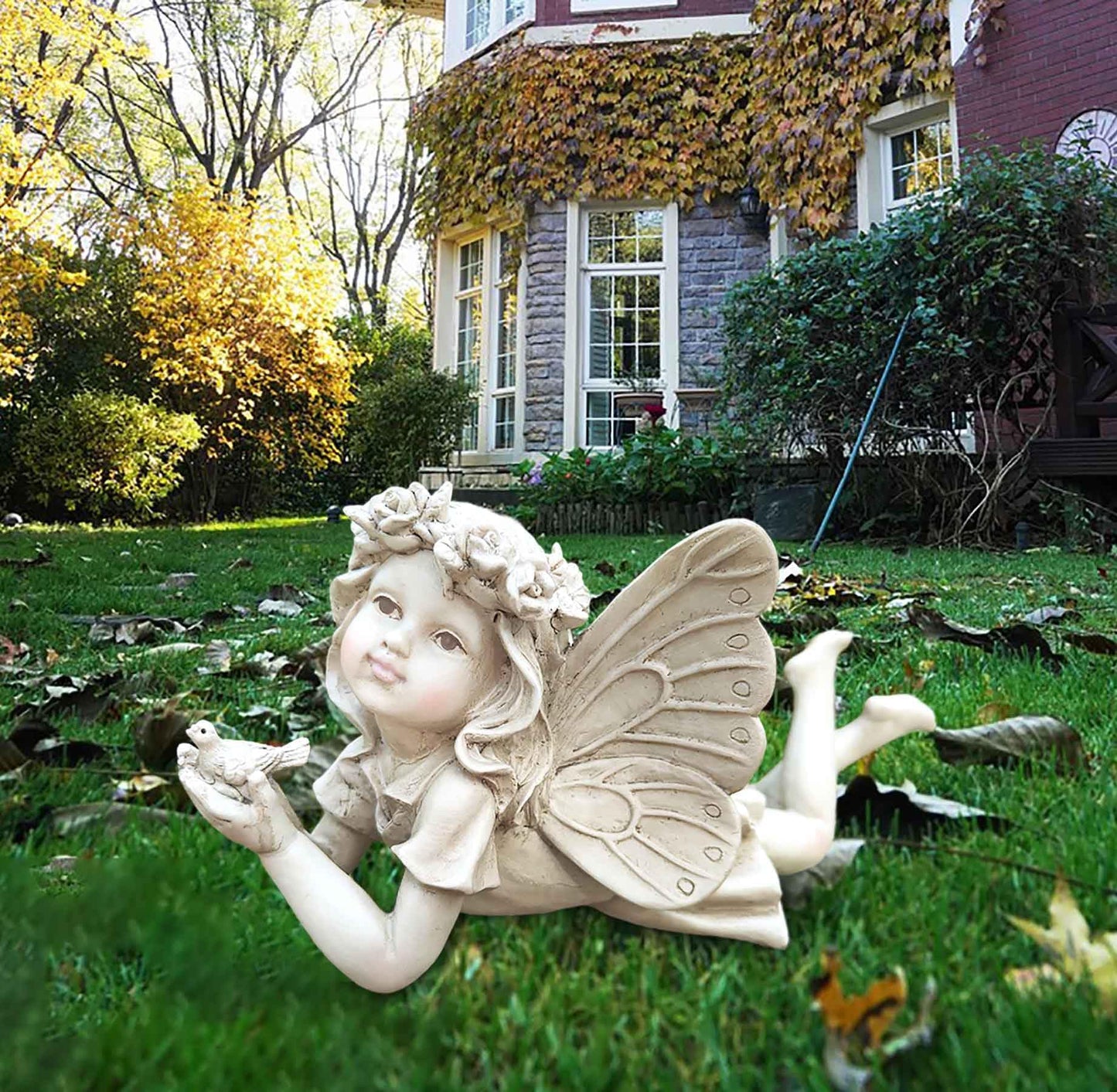 Fairy Garden Decor - Angel Holding a Bird Garden Statues for Outside, Resin Fairies for Fairy Garden, Cute Yard Ornaments Outdoors, Ideal Gifts for Mom and Grandma, 11โ Width