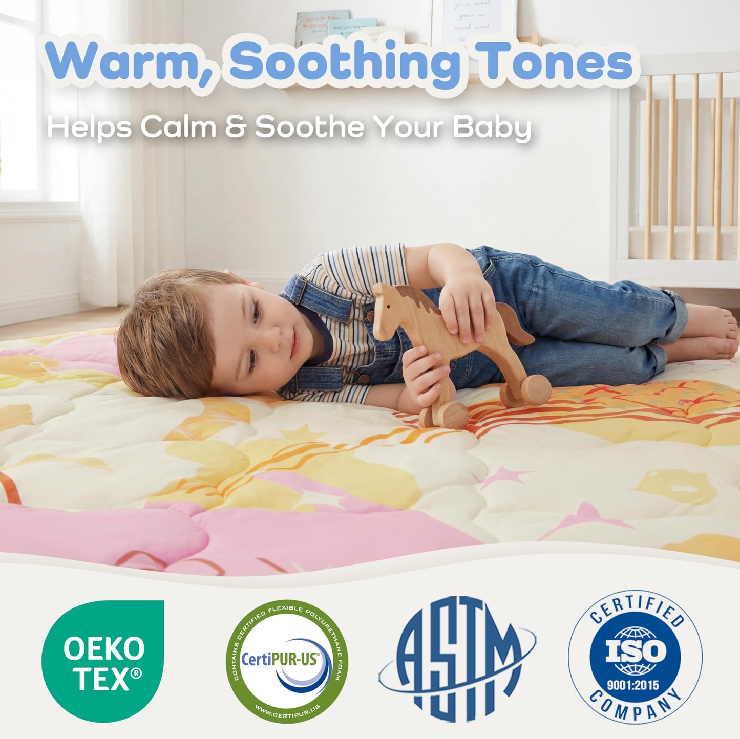 PaPaMat Baby Play Mat 1.5" Thick 59x71 Removable & Machine Washable Cover Playmat Softness Foam Mats, Easy-Clean Hygienic, Comfort Safety Kids Crawling (Wonder Space)