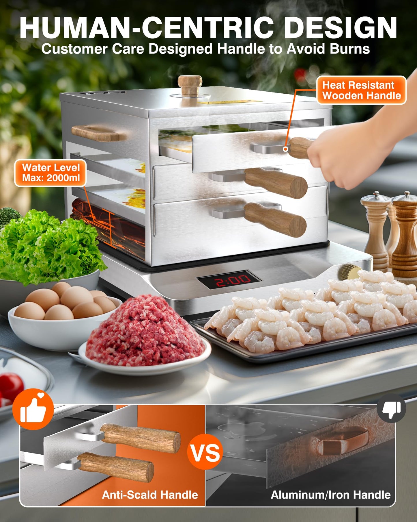 PYY Rice Noodle Roll Steamer Machine - 3 Layers 4 Trays Cantonese Cheung Fun Machine,Anti-scalding Handle Changfen Maker for Commercial and Home, Extra Stainless Steel Steam Tray and Wooden Handle