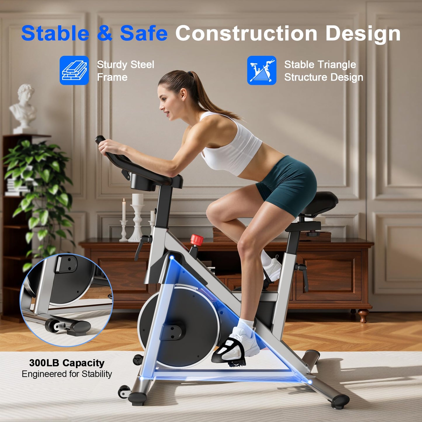 Lacuffy Exercise Bike, Indoor Cycling Bike with 32 Levels of Adjustable Magnetic Stationary Bike, Cycle Bike with 300lbs Weight Capacity, Workout Bike with PitPat App & Comfortable Seat Cushion