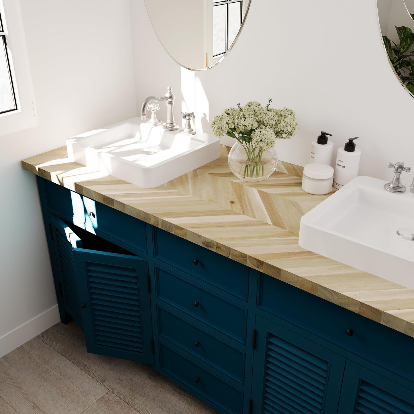 Howizz Chevron Butcher Block Countertop 72 x 25 x 1.5 Inches, Unfinished Acacia Solid Wood Table Top for Desk Top, Workbench Top
