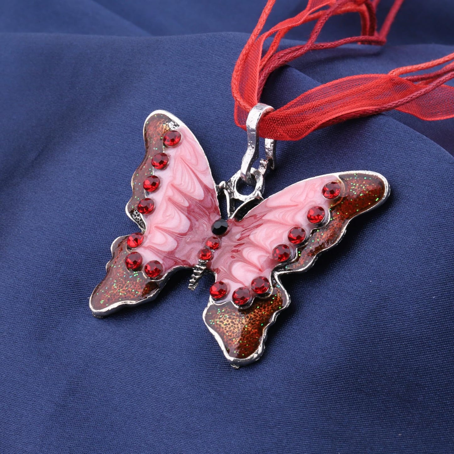 FEELMEM Crystal Rhinestone Butterfly Brooch Pin Blue Color Butterfly Brooches for For Women Wedding/Banquet/Birthday Party (red-1)