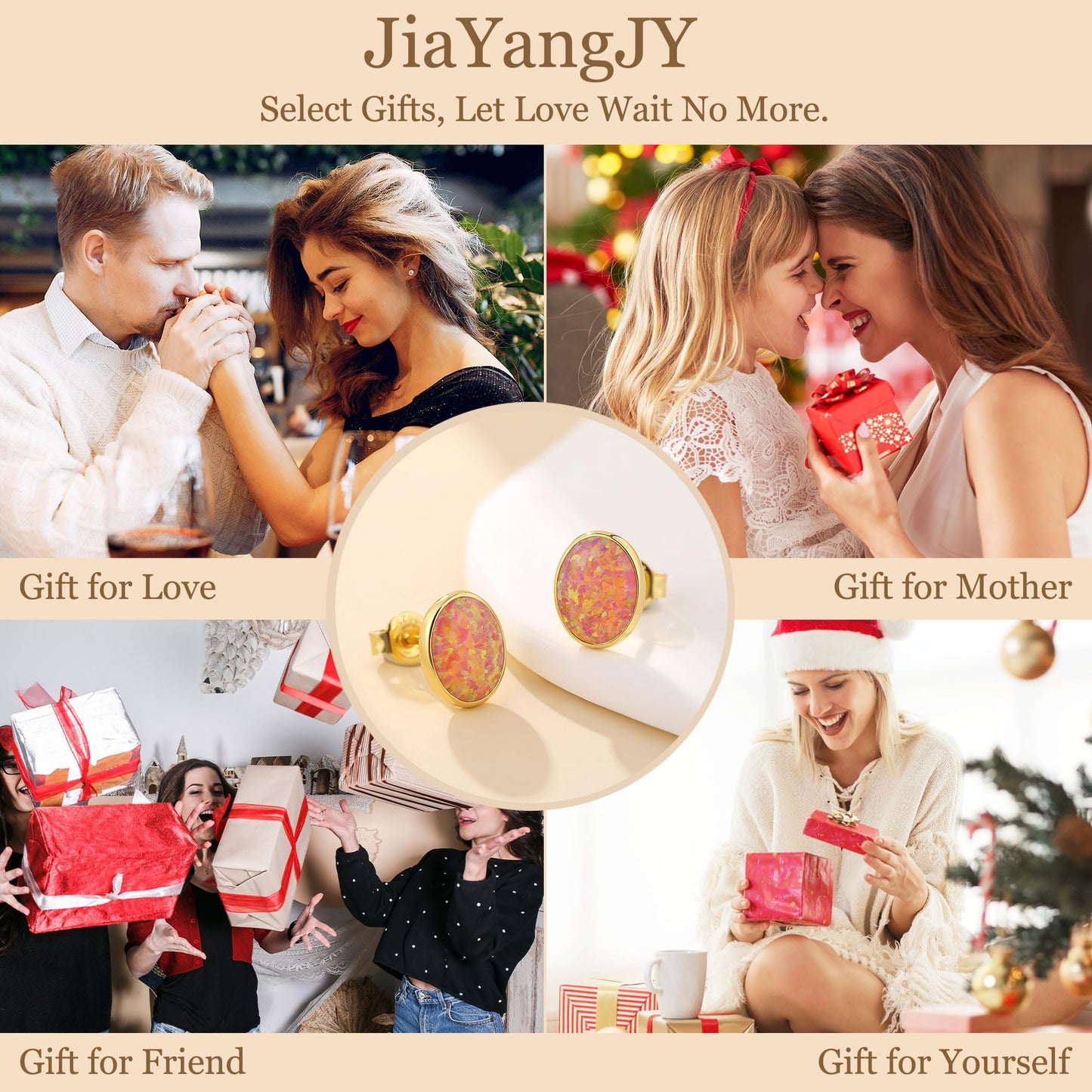 JiayangJY Silver Red Fire Opal Stud Earrings for Women 18K Yellow Gold Plated Sterling Silver Oval Shape 6mm Opal Earrings with Push Back