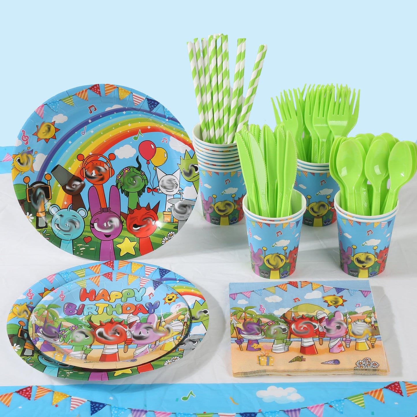 DUMBI 229 PCS Birthday Party Supplies Set β Complete Birthday Decorations with Balloons, Banner, Tablecloth, Cake Toppers, Stickers & Backdrop β Fun Decorations for Kids & Fans
