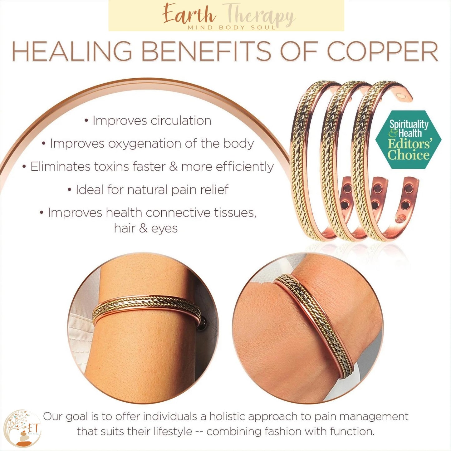 Earth Therapy Pure Titanium Magnetic Bracelet, Elegant Jewelry with 48 Magnets, 3.8 Oz