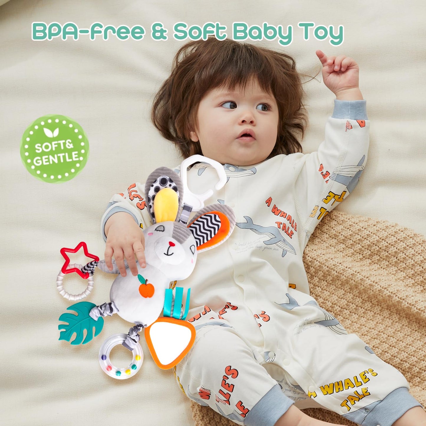 Baby Hanging Toys 0-12 Months - Interactive Stroller & Car Seat Toy with Jingle Sounds, Clinking Rings & Detachable Links | Safe Developmental Toys for Activity Gyms, Infant Baby Crib Mobile