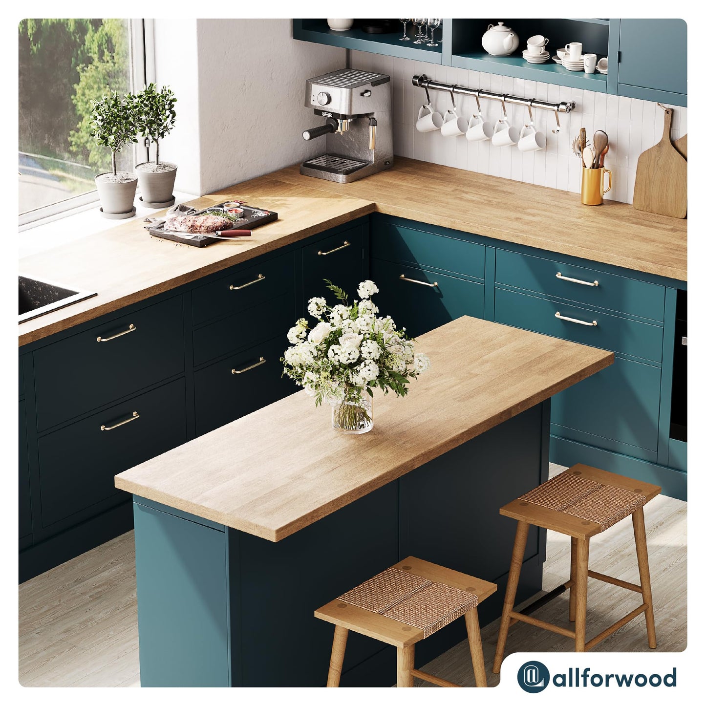 AllForWood 48''L x 25''W x 1.5''Th Birch Solid Wood Butcher Block Countertop, Butcher Block Table Top for DIY Washer Dryer/Island/Kitchen Countertop (Unfinished)