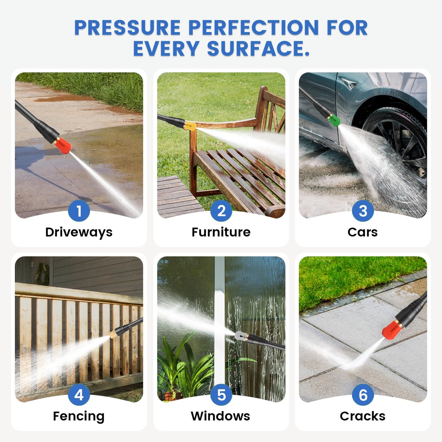 Imdot Adjustable Electric Pressure Washer with 33FT Flexible Extension Hose + 34FT Power Cord, 4 Nozzles, Foam Cannon, Best Power Washer for Cars, Patios, Driveways, Green