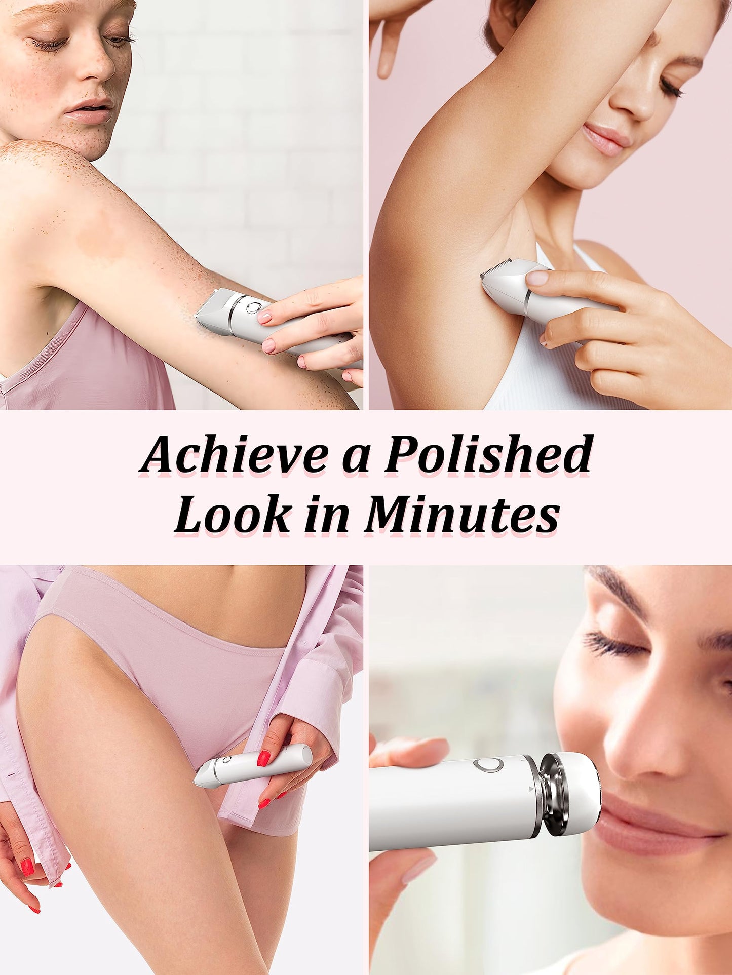 Cayzor Bikini Trimmer and Shaver Kit for Women - 2-in-1 Wet/Dry Electric Body Hair Trimmer Facial Hair Removal Cordless Waterproof Bikini Shaver Razor for Face Lip Chin Pubic Underarm Legs (White)