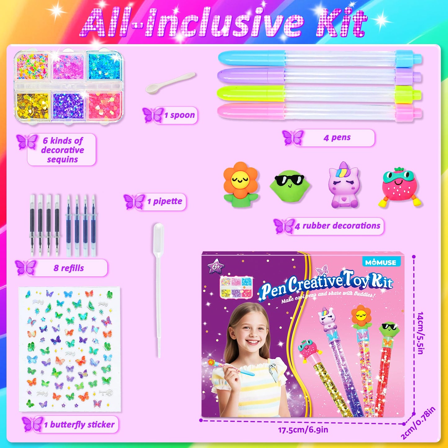 MOMUSE DIY Pen Making Kit, Fun Pen Creator Studio – Make You Own 4 Sparkly Glitter Pens, Creative Art and Craft Kits Toys for Kids Girls Tweens 6 7 8 9 10 11 12 Years Birthday Gift Present