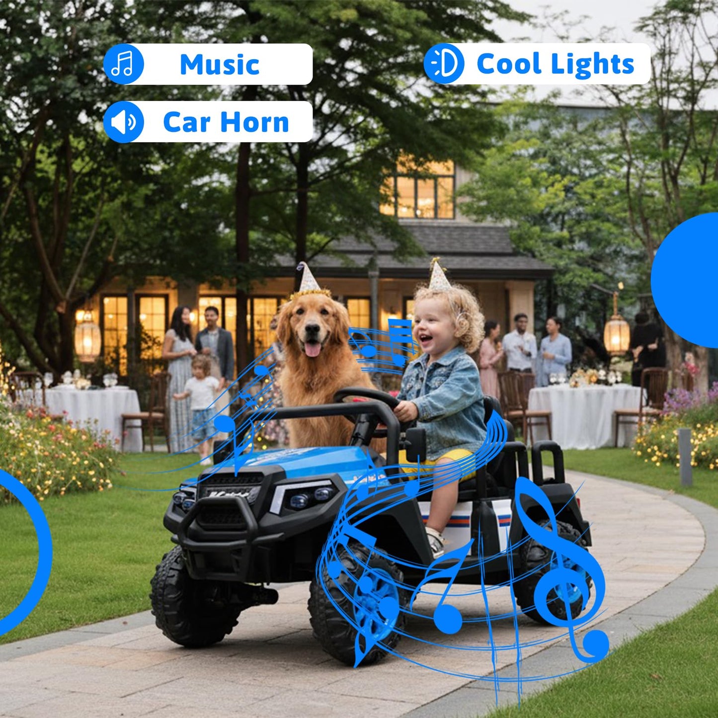Electric Car for Kids, 24V 4 Seater Ride on Toys w/Parent Remote, 4 Wheeler Suspension, Max 220lbs Weight Capacity, USB, Music, Radio, LED Light, Ride on Truck for Boy/Girl Ages 3-8, Blue