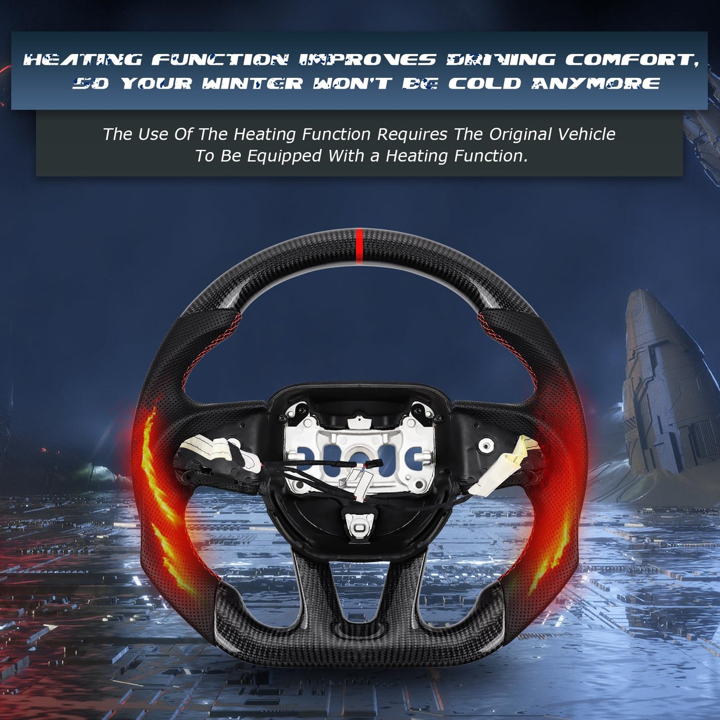 VOONKE Real Carbon Fiber Steering Wheel For Dodge Charger/Challenger/Durango/Jeep Grand Cherokee/SXT/GT/RT/SRT/Heallcat With heating function D-shaped Nappa Perforated Flat-bottom Steering Wheel