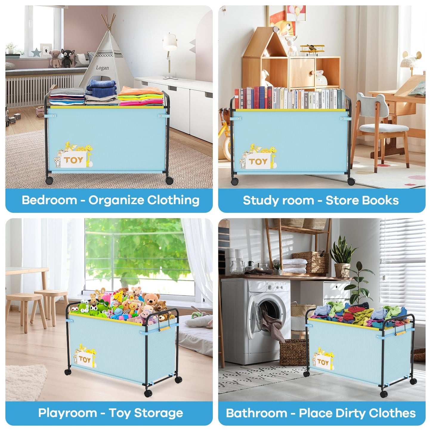 AIJIAMEIER 180L Kids Extra Large Toy Box with Wheels for Boys Girls, 31.5" x 15.7" x 23.2" Big Toy Chest with Handle, Toy Storage Organizer for Living Room Area, Stuffed Animals, Clothes(Blue, 1PC)