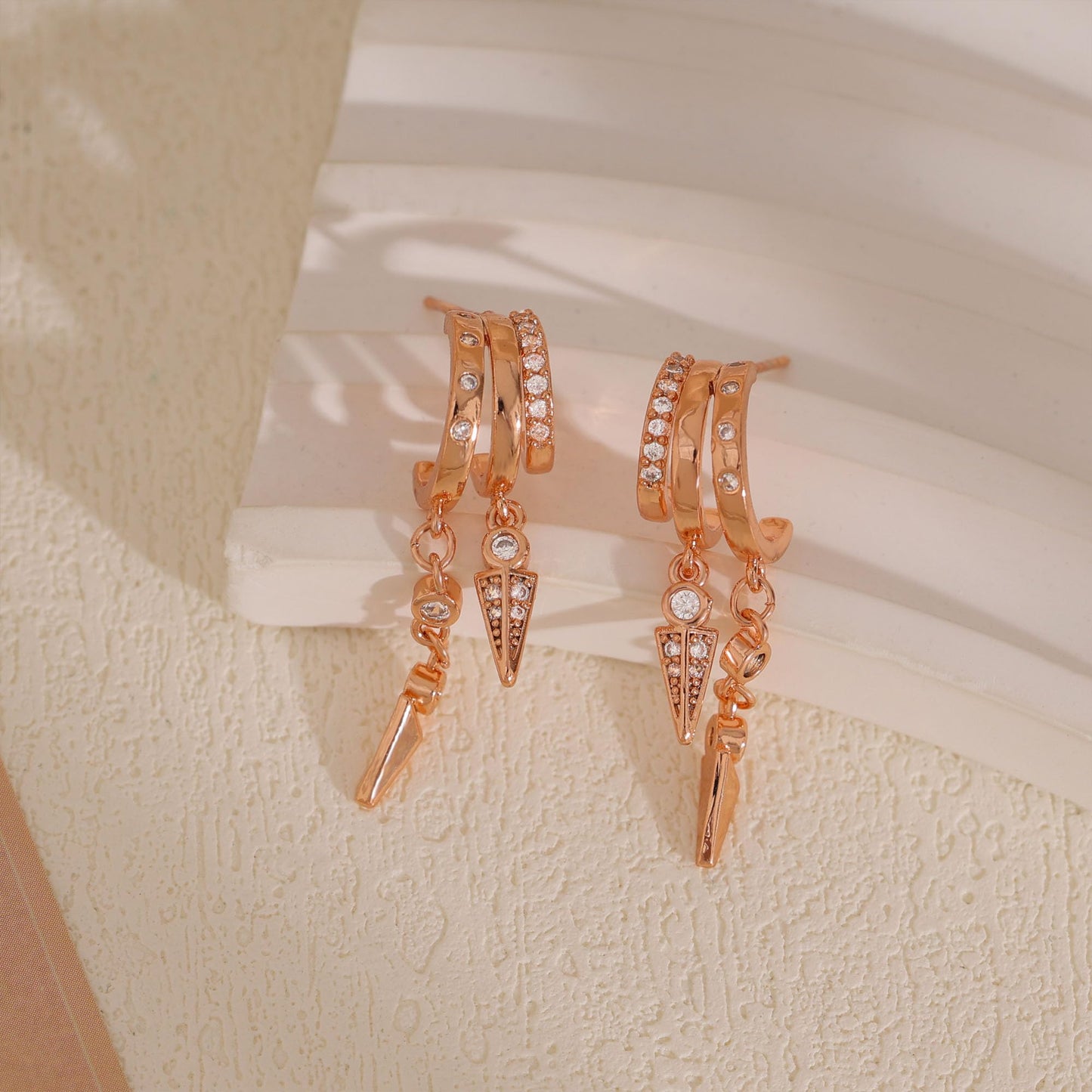 SELSHE Hoop Earrings for Women,Simple Rose Gold Dangle Earrings Dainty Triple Huggie Earrings Studs Hypoallergenic Statement Rose Gold Earrings for Women Trendy Cute Jewelry