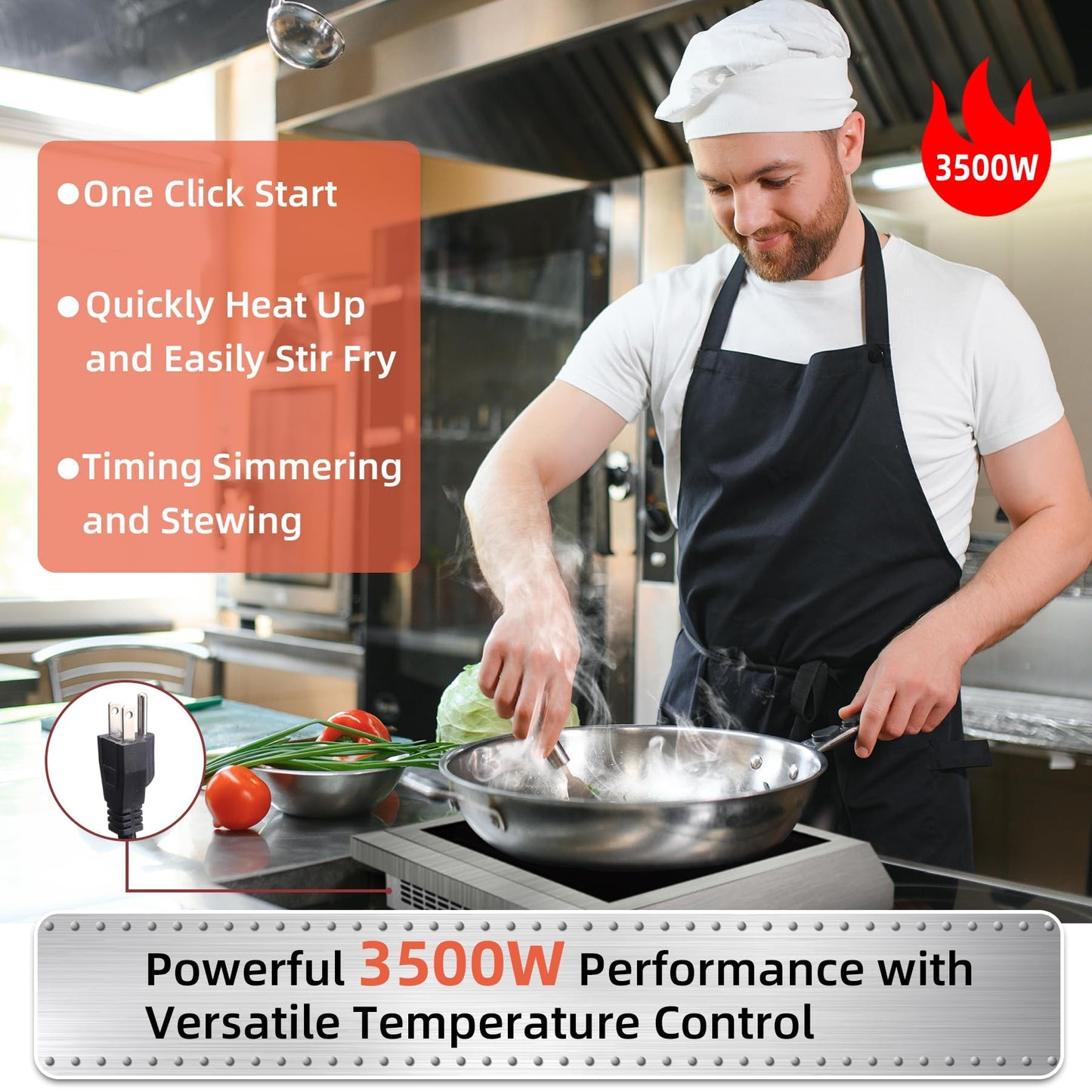 HeroInduct Portable Induction Cooktop 208-240V 3500W Commercial Range Countertop Burner Dual IGBT Modules 8 Heating Level Timer Sensor Push-Button Premium Stainless Steel Housing Ceramic Glass(Black)