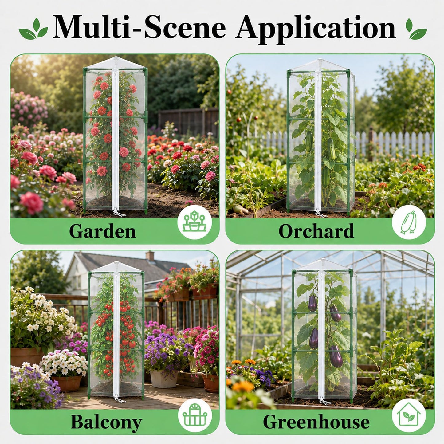 Halatool Garden Tomato Plant Cover Netting, Fits 40β55" Tall Square Tomato Cages, Garden Bird Netting with Zipper & Drawstring, Insect Barrier, Plant Covers from Insects Animals, 4 Pack, 45"Γ15.7"