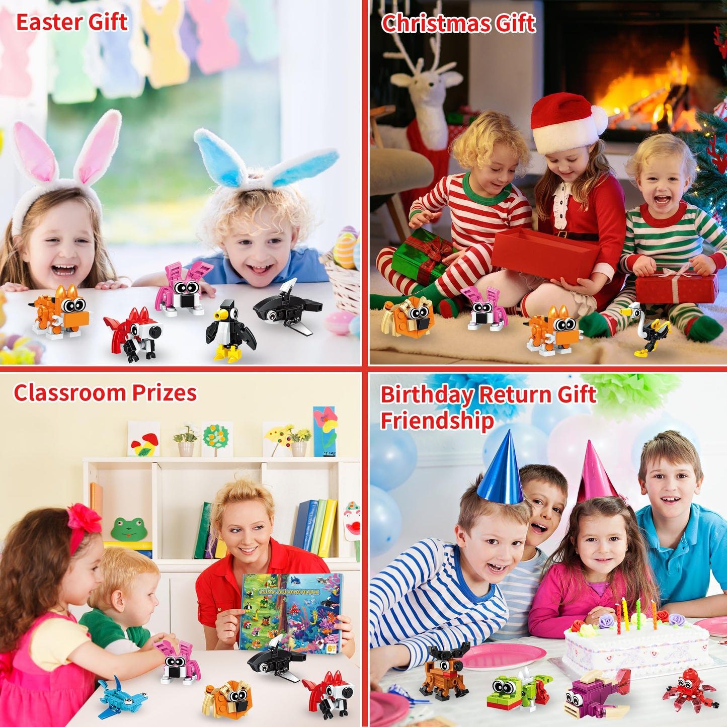 Party Favors for Boys Girls Ages 6 8 10 12, 22 Pack Animals Building Block Toy Stocking Stuffers Classroom Prizes Goodie Bags Fillers Building Set, Valentines Day Christmas Birthday Gifts for Kids