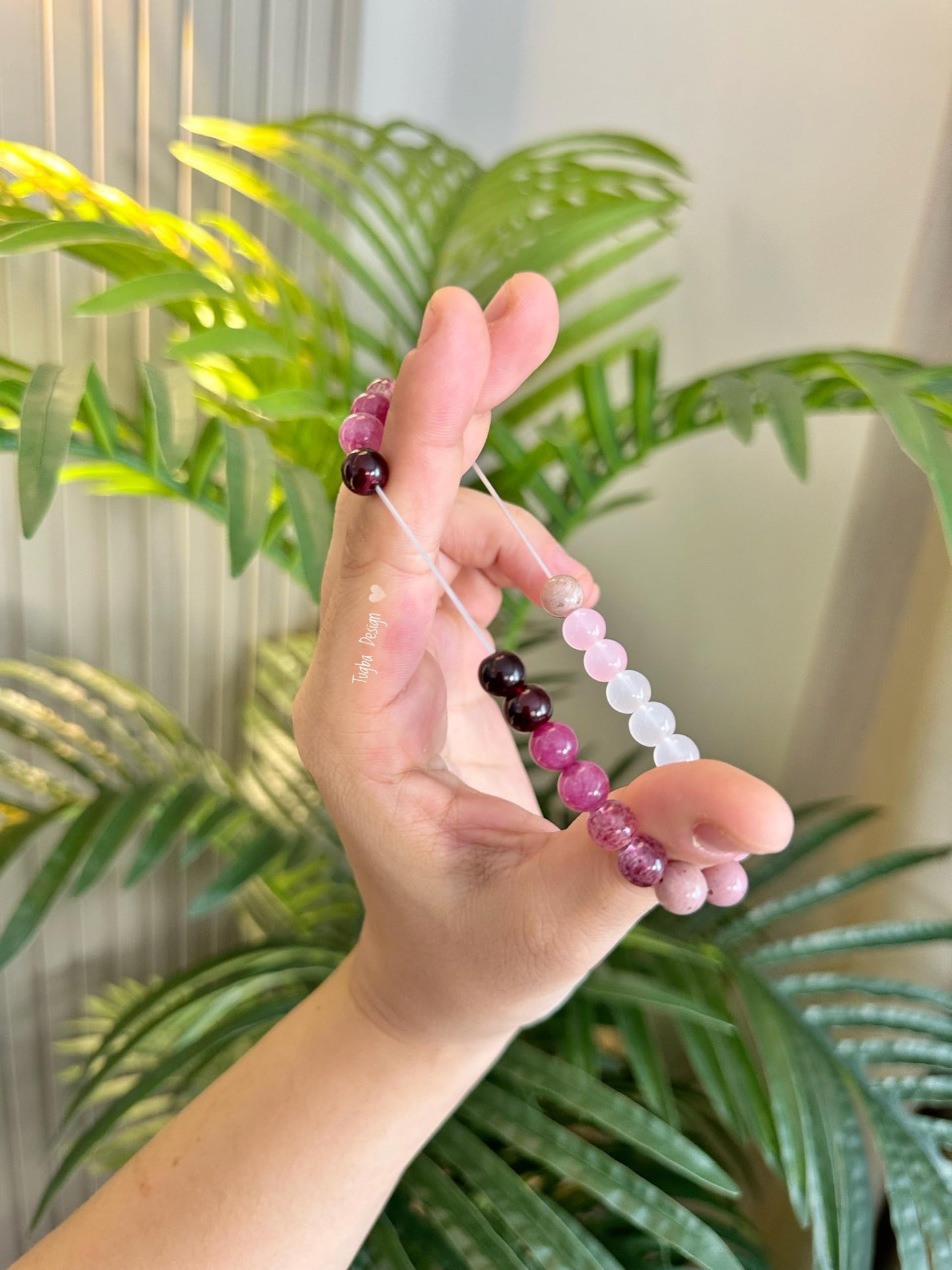 TUQBA Love Energy Crystal Bracelet for Women Garnet, Quartz, Rose Quartz, Rhodonite, Moonstone for Mothers Days Gift, Birthday, Christmas Healing Gemstone Bracelet