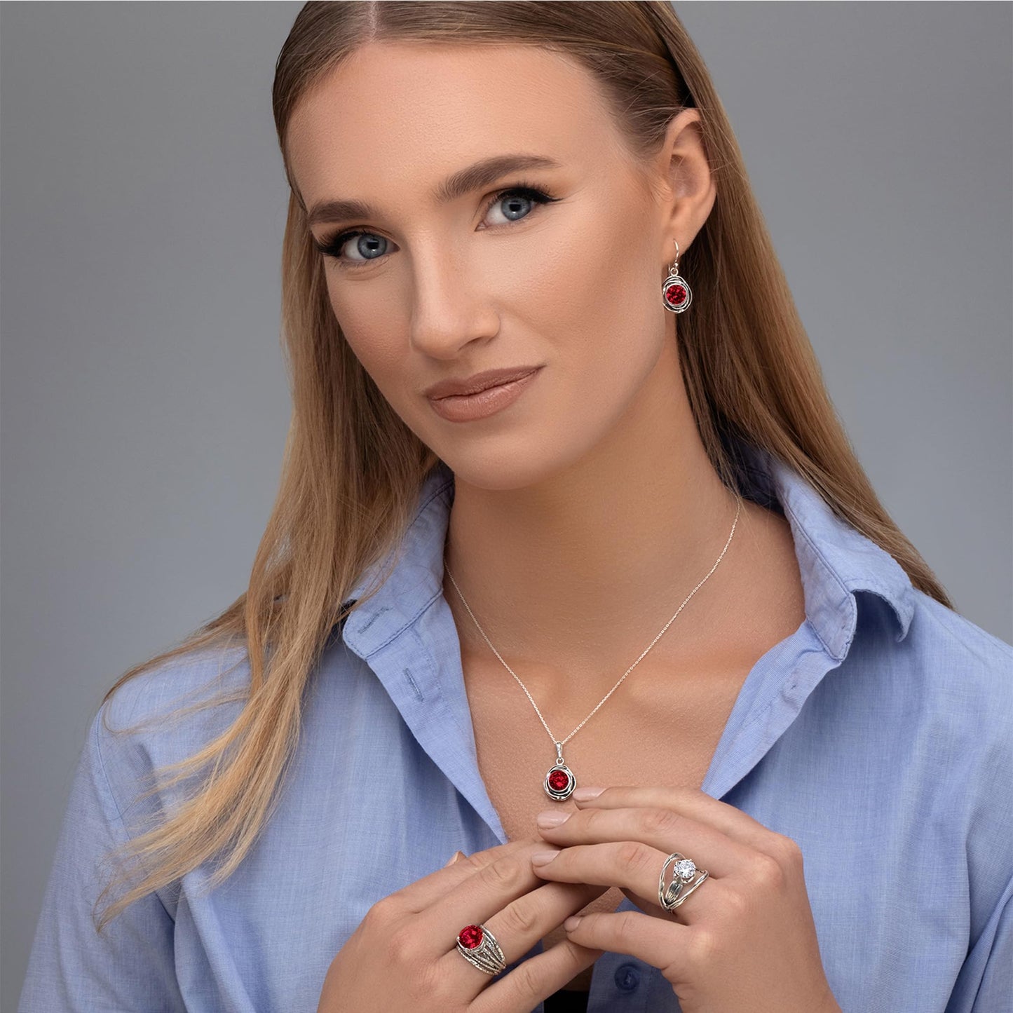 JEAN RACHEL JEWELRY 925 Sterling Silver Dangle Earrings for Women-Wire Wrap with Bezel Set Cubic Zirconia Vintage Design-Hypoallergenic, Lead & Nickel Free-Artisan Handcrafted Statement Earrings, Ruby
