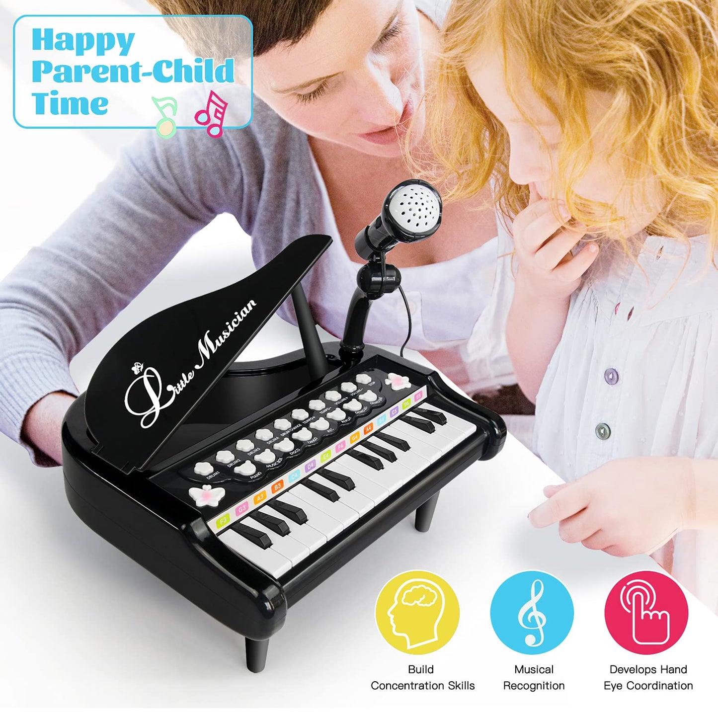 Love&Mini Toddler Piano - 24 Keys Black Baby Piano Toys with Microphone, Birthday Gifts for 3+ Year Old Girls and Boys