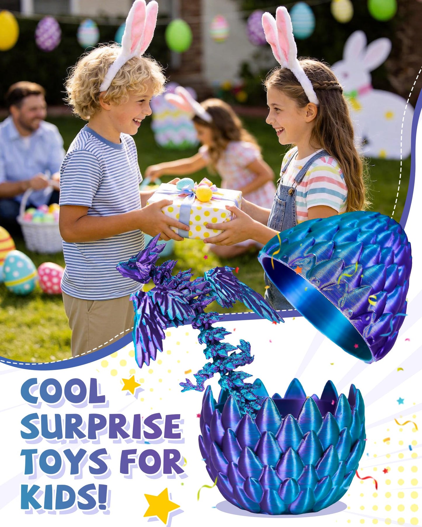TBOLINE 4PCS 3D Printed Dragon with Wings and Egg, Surprise Egg with Flying Dragon Inside, Small 3D Printer Dinosaur Eggs Party Favors Toy Classroom Prizes Girls for Kids Gifts 5-7 8-12