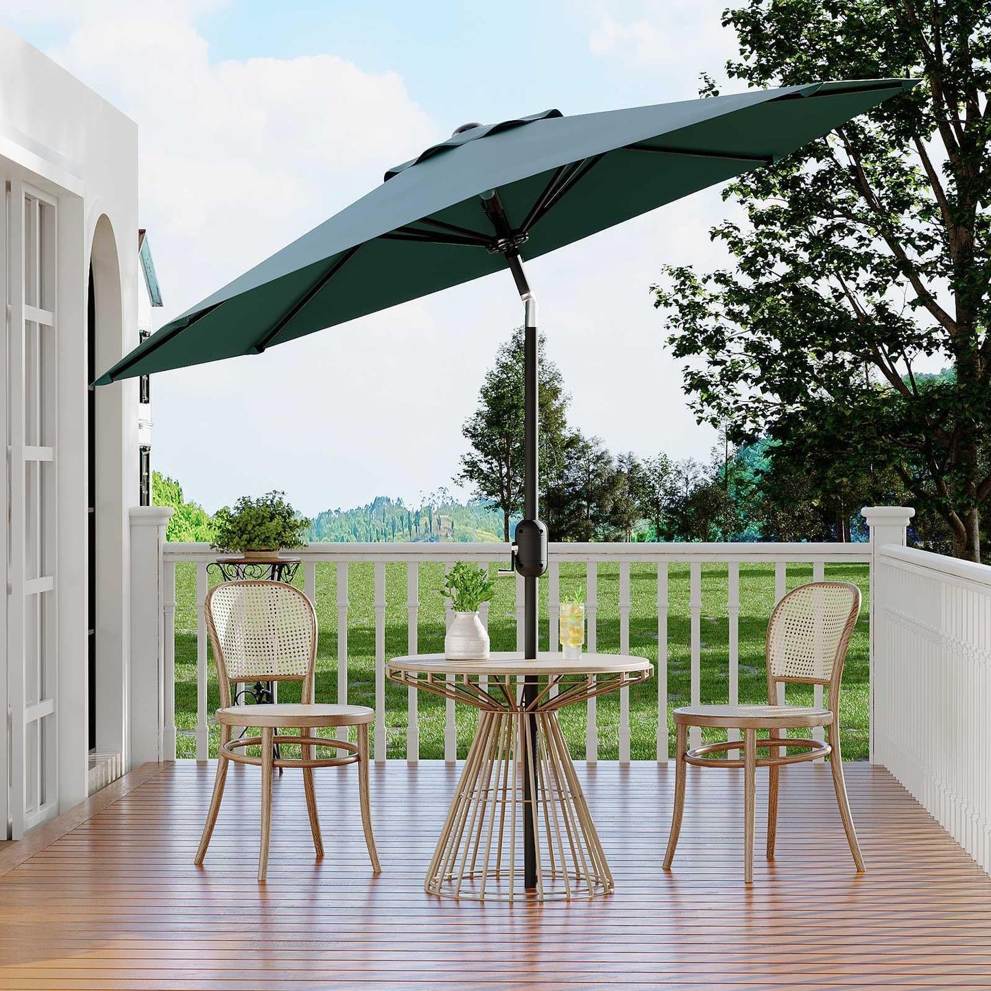 Garvee 9 ft Patio Umbrella - 8 Sturdy Ribs Outdoor Table Umbrella with Crank Lift & Push Button Tilt - Market Umbrella for Pool, Deck, Yard, Garden - Turquoise