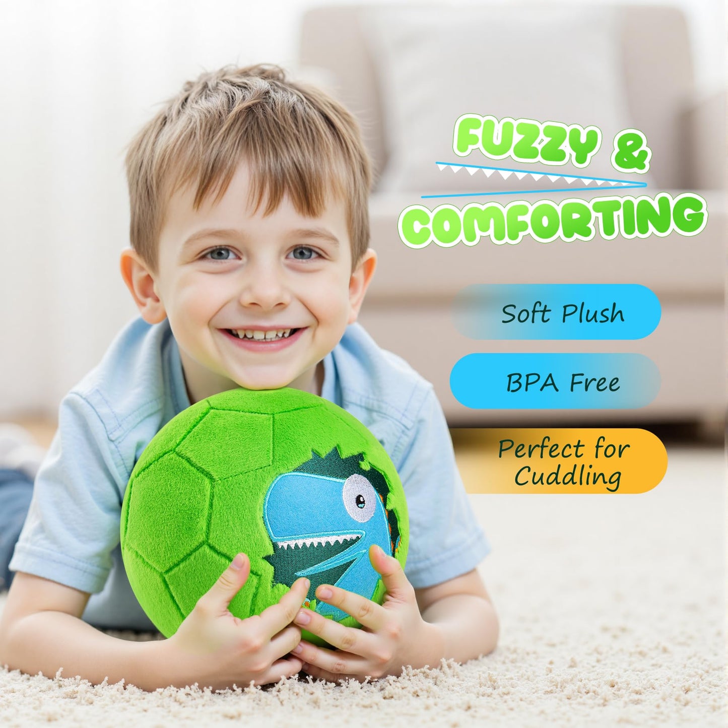 Soft Ball for Toddlers & Babies - Small, Safe & Easy-to-Grip Kickball, Dinosaur & Unicorn Design Soccer Ball - Great First Birthday Gift for Boys & Girls, Plush Indoor Soccer Toy for Ages 1-3 3-8