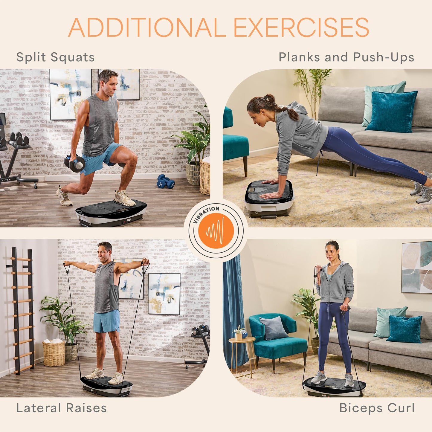 Lifepro Rumblex Max 4D Black Vibration Plate Exercise Machine with Loop Resistance Bands for Home Fitness Shaping Training Recovery Tone & Strength