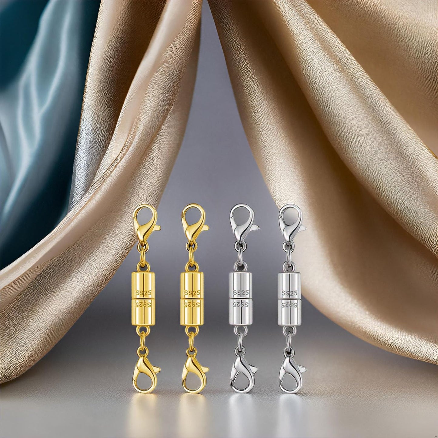 Magnetic Jewelry Clasps, 925 Sterling Silver, Strong Magnetic Closures for Necklaces and Bracelets (4pcs Golden)