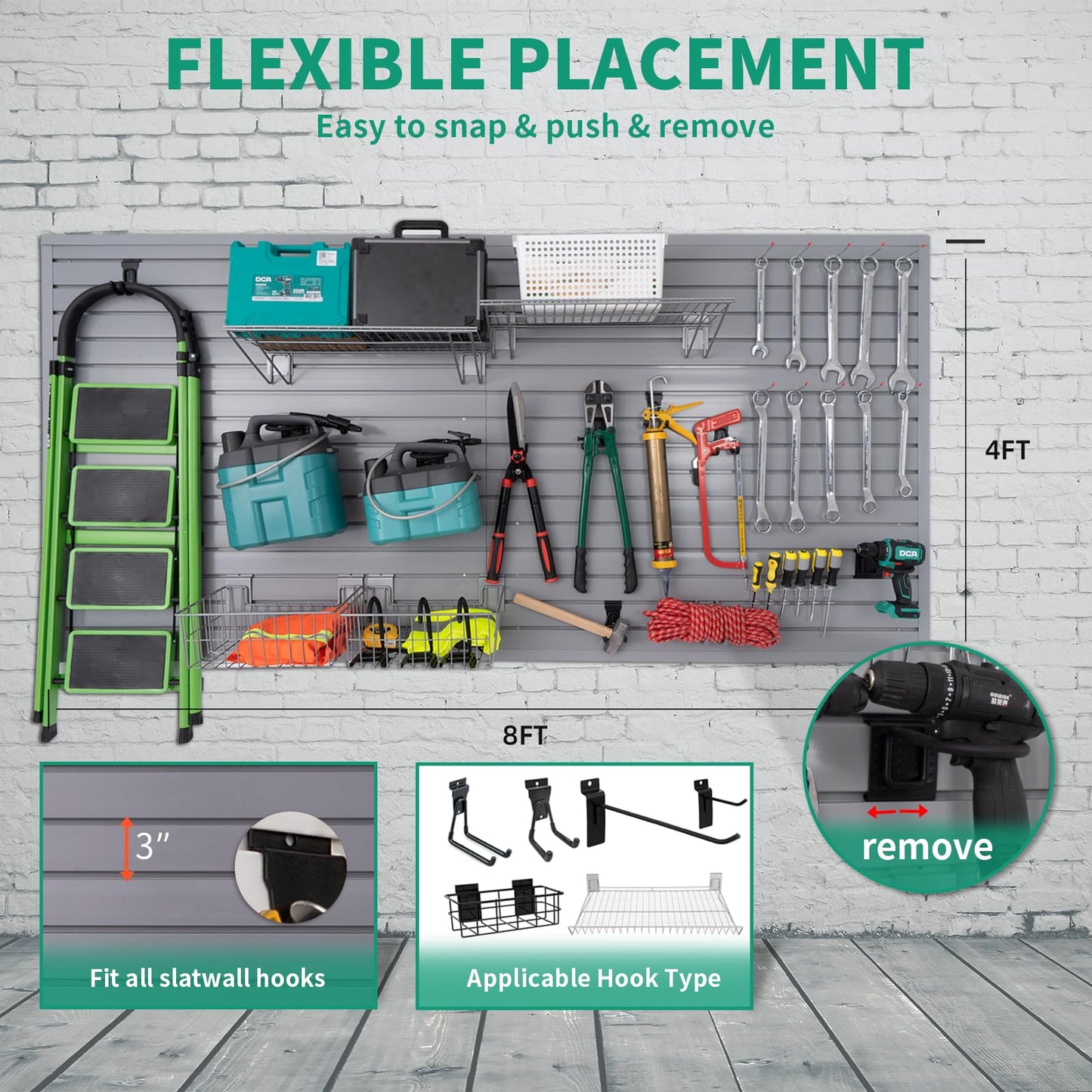 Slat Wall Paneling Garage Slat Wall Storage Systems Grey Slatwall Panels 4'x8' Power Tool Organizer Wall Mount, PVC Garage Storage & Organization Products Slate Board Panel for Retail Display