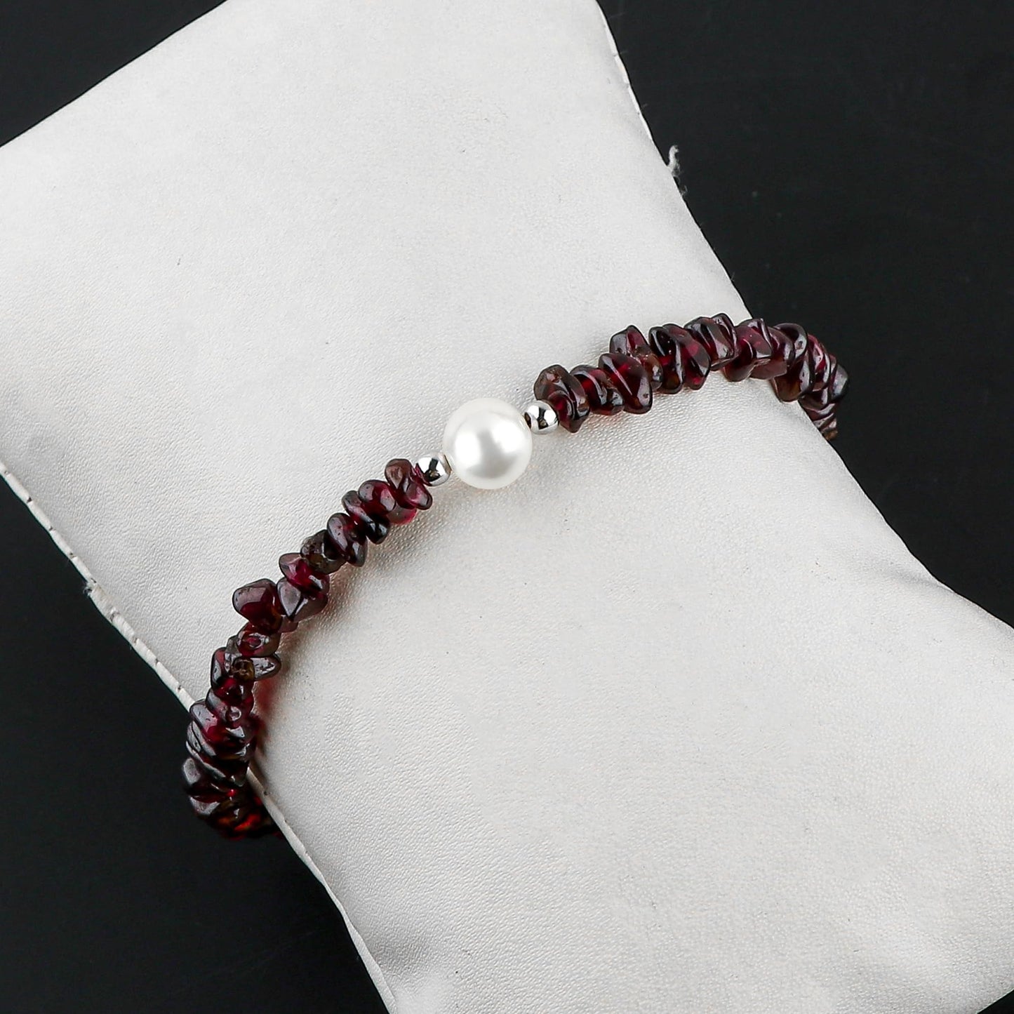 CRYSTALIS Natural Rhodolite-Garnet Beads Slider Bolo Bracelet with Elegant Pearl, Uncut Chips Nuggets Crystals, Chakra Healing Gemstone, Women Jewelry, 925 Sterling Silver Slider 10 inch