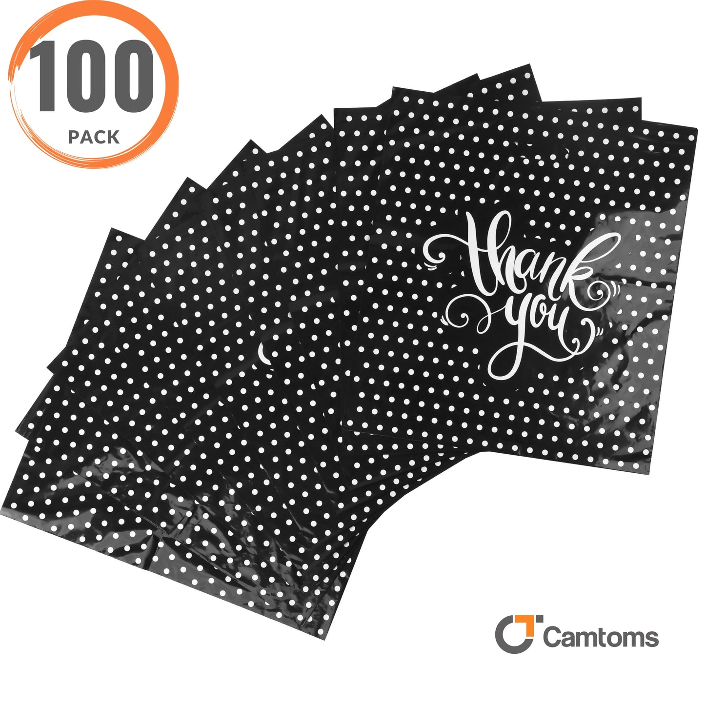 Camtoms Small Thank You Bags With Handles (9x12) - Glossy Plastic Retail Merchandise Bags for Jewelry, Boutique Accessories, Party Favors - White Bulk Packaging