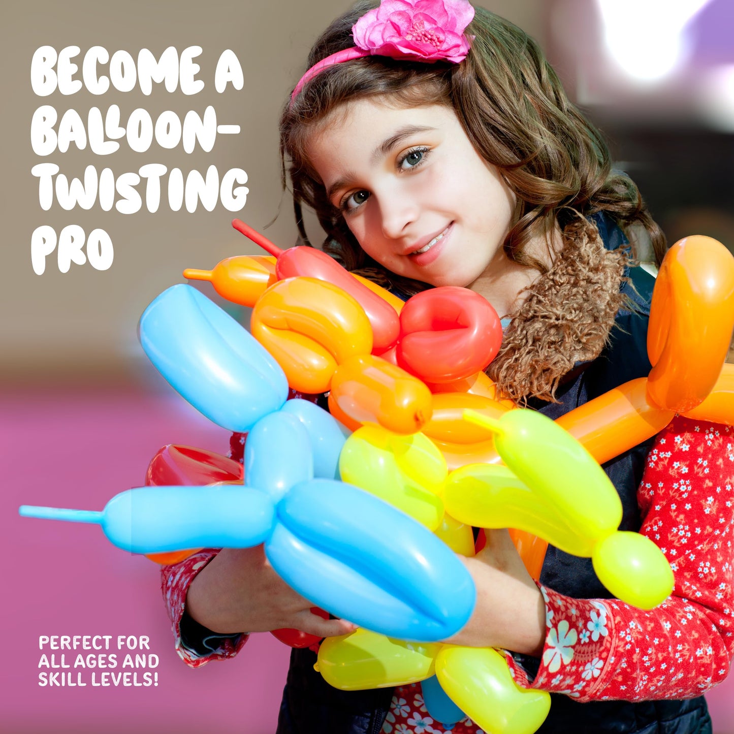 Dan&Darci Balloon Animal Twisting Kit with Pump for Kids - Boy & Girl Gift - Birthday Gifts for Girls and Boys - Arts and Crafts for Ages 8-12 - 6 7 8 9 10 11 12 Year Old - Animals Balloons