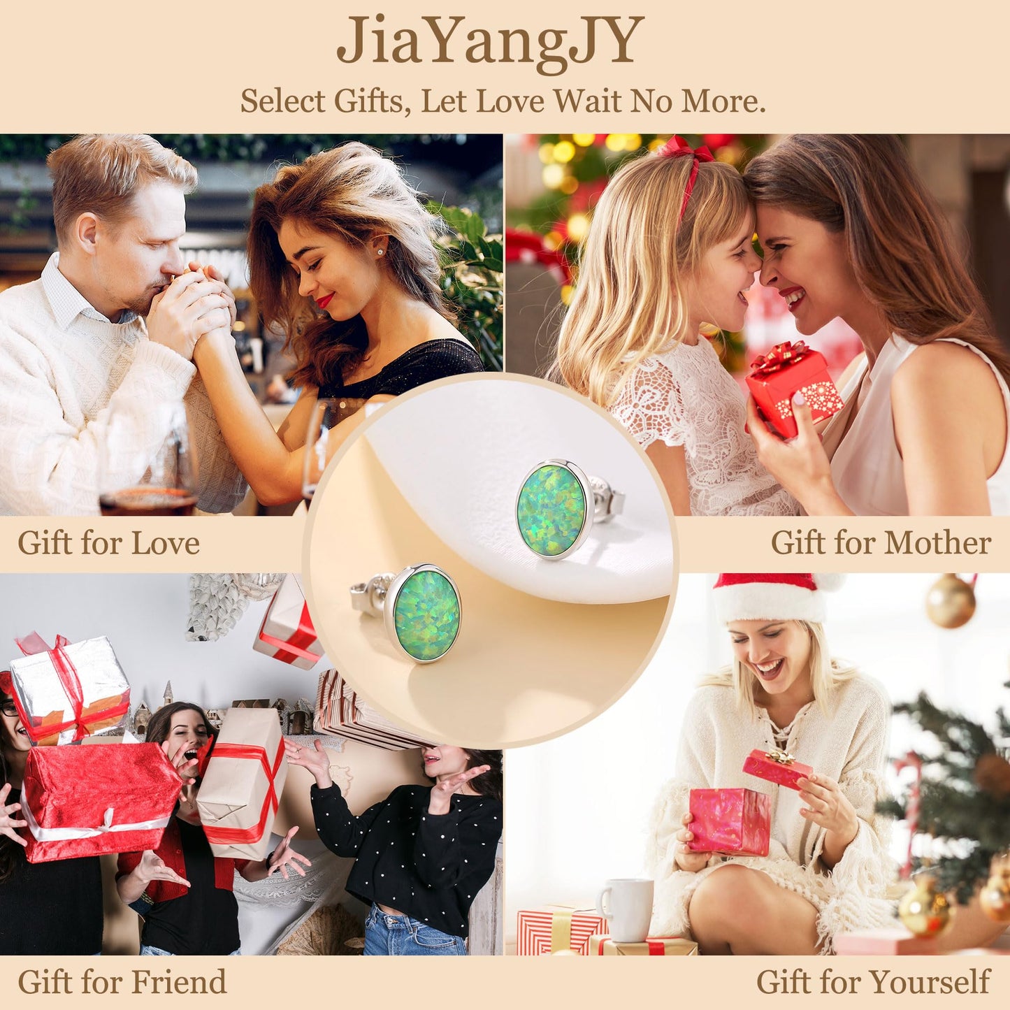 JiayangJY Silver Green Fire Opal Stud Earrings for Women Sterling Silver Oval Shape 6mm Opal Earrings with Push Back