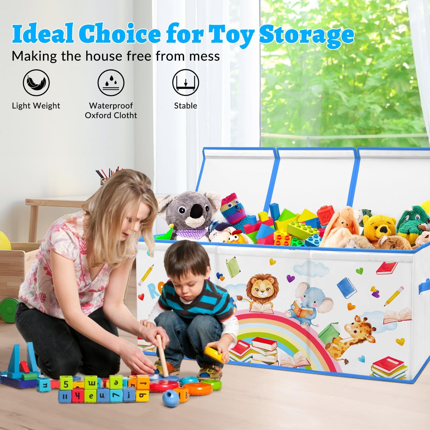 decalsweet Kids Toy Box Storage Chest Collapsible Storage Bin with Lids Handles for Boys Girls Toddler, Large Kids Toy Organizer Box for Kidsroom Bedroom Playroom Nursery,37.7"x12.5"x15.7"