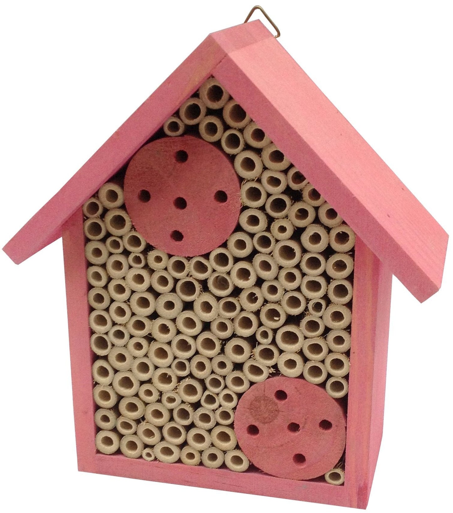 Cestari Mason Bee House Bamboo Tube Solitary Bee Hotel – 75 FSC‑Wood & Bamboo Tubes, 8 × 7.5 × 5 in, Rose Pink